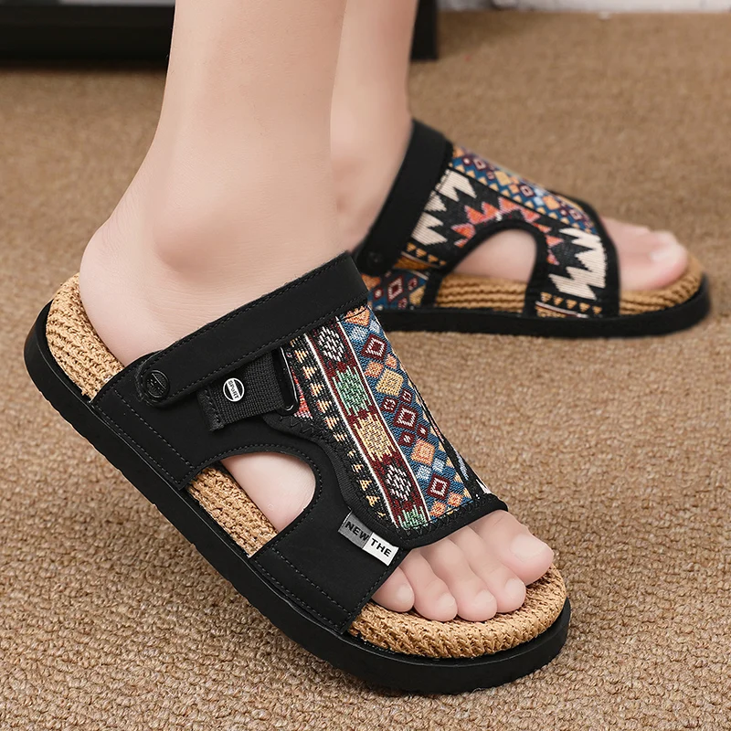 

Мужские кожаные сандалии 2026: модные летние пляжные туфли, трендовые повседневные шлепанцы, нескользящие сандалии с открытым носком для мужчин