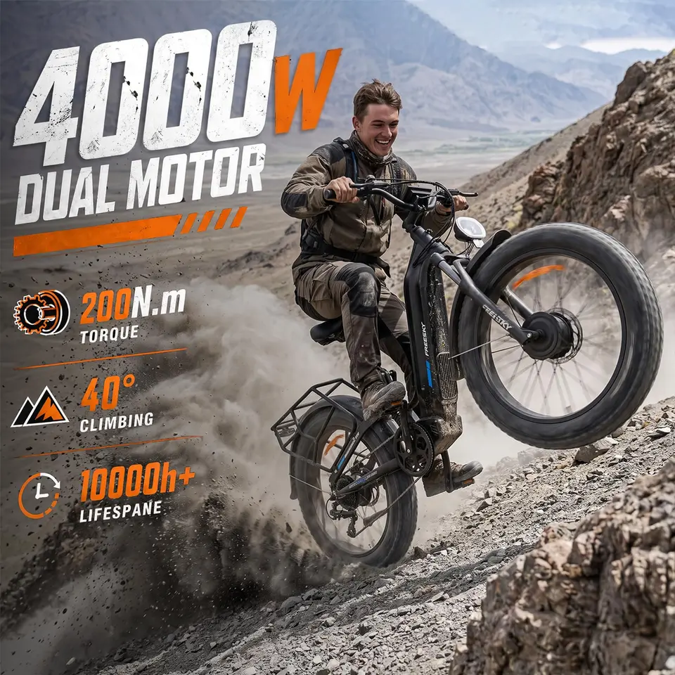 FREESKY 4000W 210Nm AI Dual Motor Electric Bike For Adults Ranger Air 105mile Long Range Ebikes,34MPH,Full suspension,26’fat tire,Step-thru,Mountain,hunting image 6