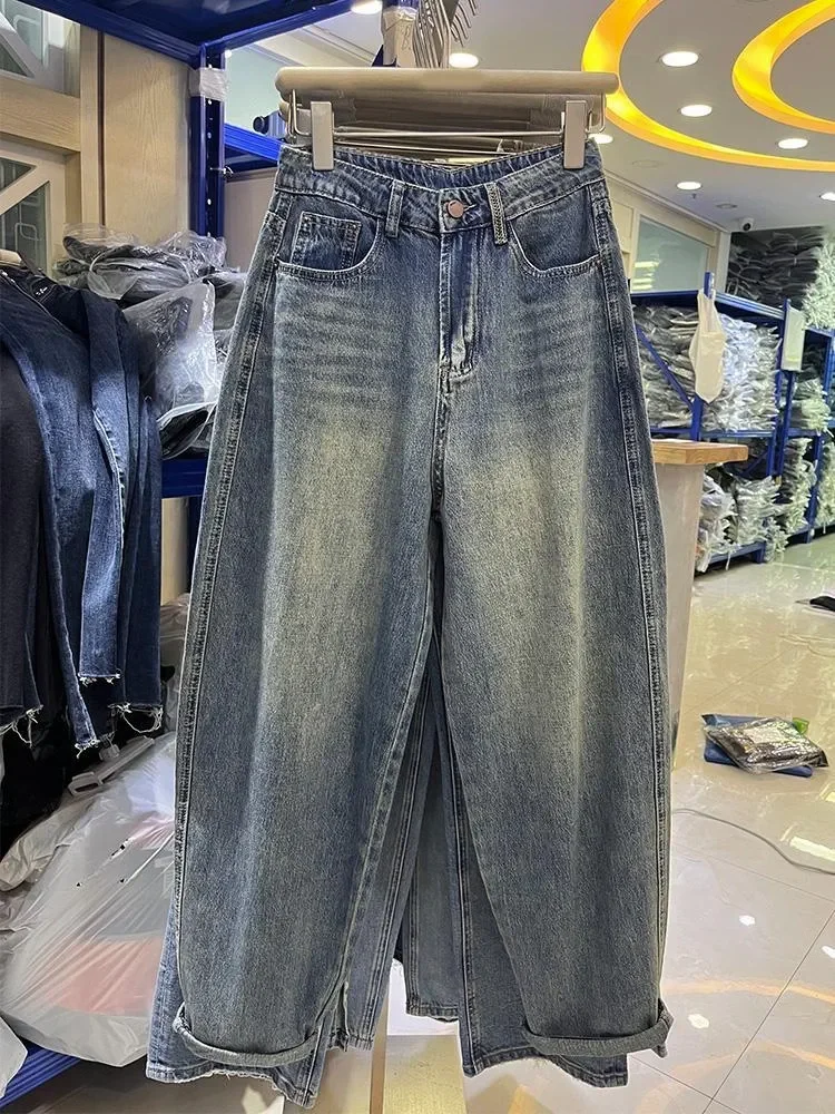 

Джинсы Waed Denim с высокой талией, свободного кроя, укороченные (9/10), в стиле Dad Pants, для полных женщин, весна-осень, новые, стройнящие брюки