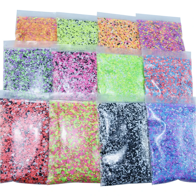 50g/Bag Matte Neon Mix Polyester Chunky Glitter Round 2MM Fluorescent Loose Circle Sequins Confetti Nail Art Neonglitter #PD068-