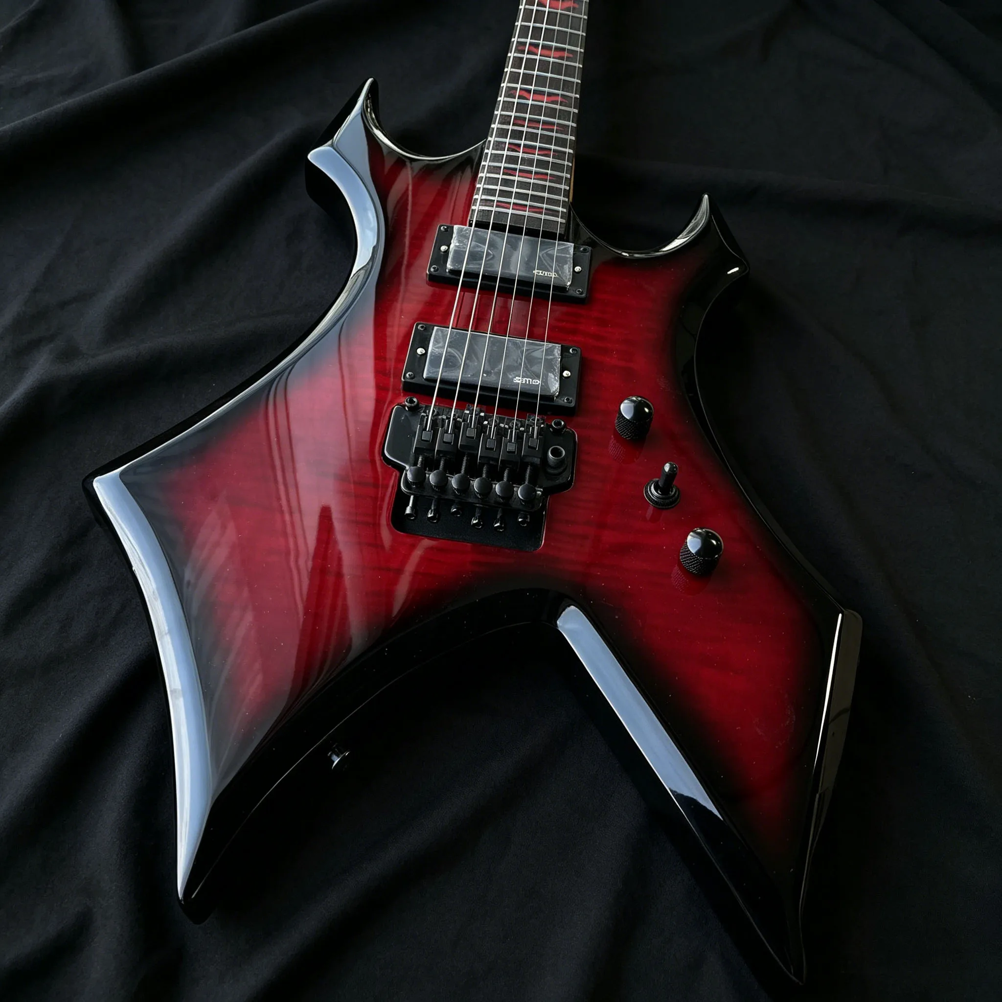 

Электрогитара Custom Red Burst Warlock Extreme Beast с огненным верхом, 6 струн, HH Active, тематический подарок, бесплатная доставка