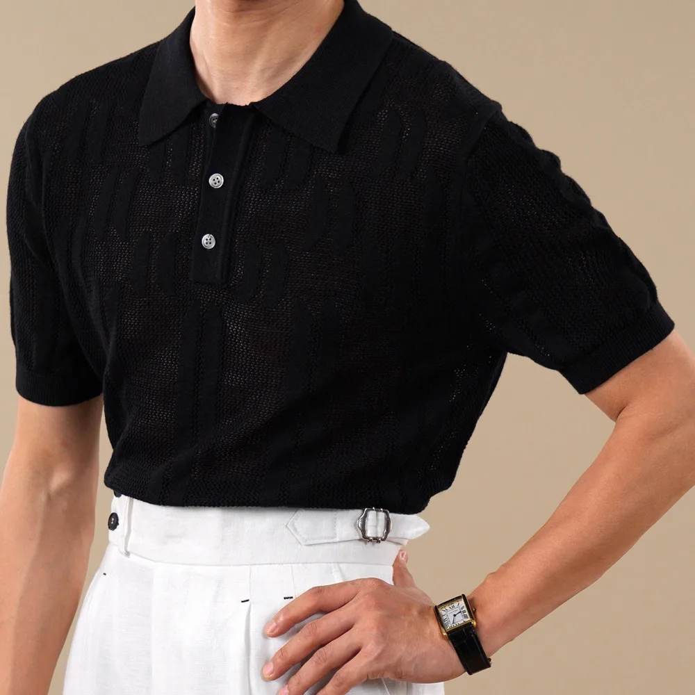 Men Fashion Short Sleeved Polo Shirt Linen Blend Men's Summer Business Casual Commuting Knitting Breathable Polo Camisa Polo