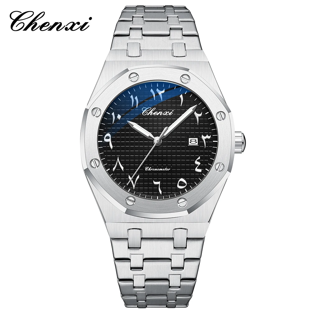 남자를위한 우아한 패션 비즈니스 시계 CHENXI 라운드 다이얼 빛나는 방수 달력 디스플레이 쿼츠 시계 남자