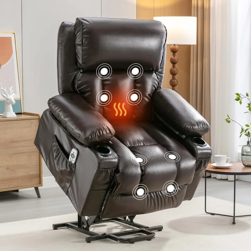 XL23 Power Lift Recliner with Massage & Heat - Large Electric Chair for Elderly with USB Port, Cup Holders, Side Pockets