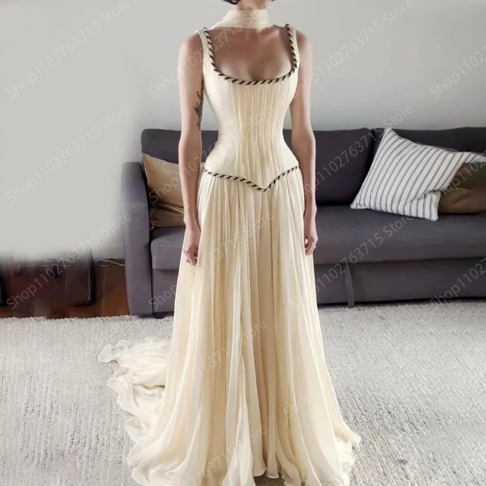 customized Long Evening Dresses for Women Scoop-Neck Floor-Length Sweep Train Prom Party Wedding Gala Special Events Dress 2024