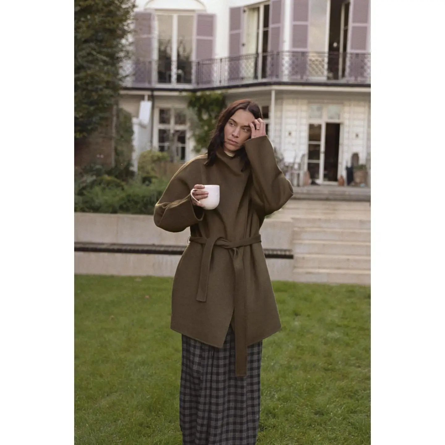 

High Collar Mixed Fabric Belted Windbreaker Coat Ele Street Sle Long Sve Woolen Outerwear Autumn Faion Ladies Coat