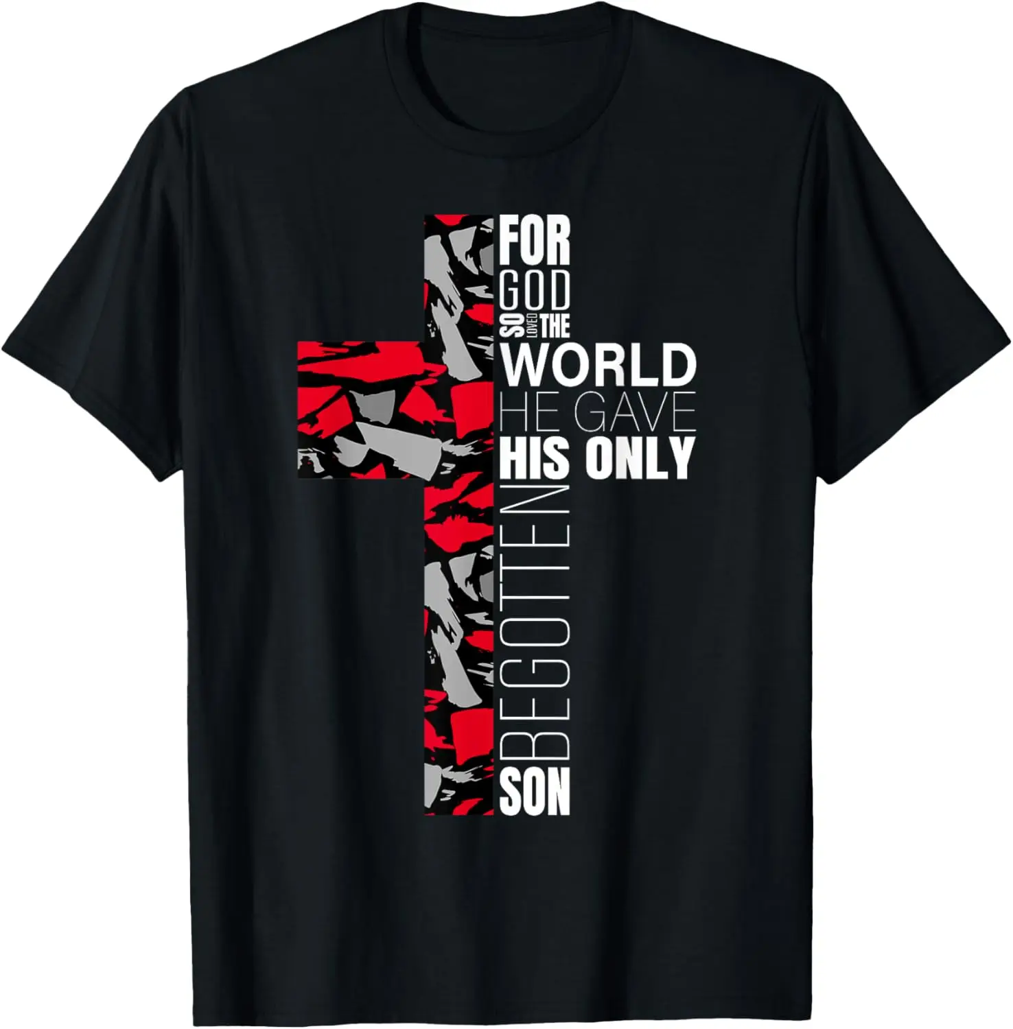 Red Black Gray Christian Cross Bible Verse Gifts Graphic T-Shirt