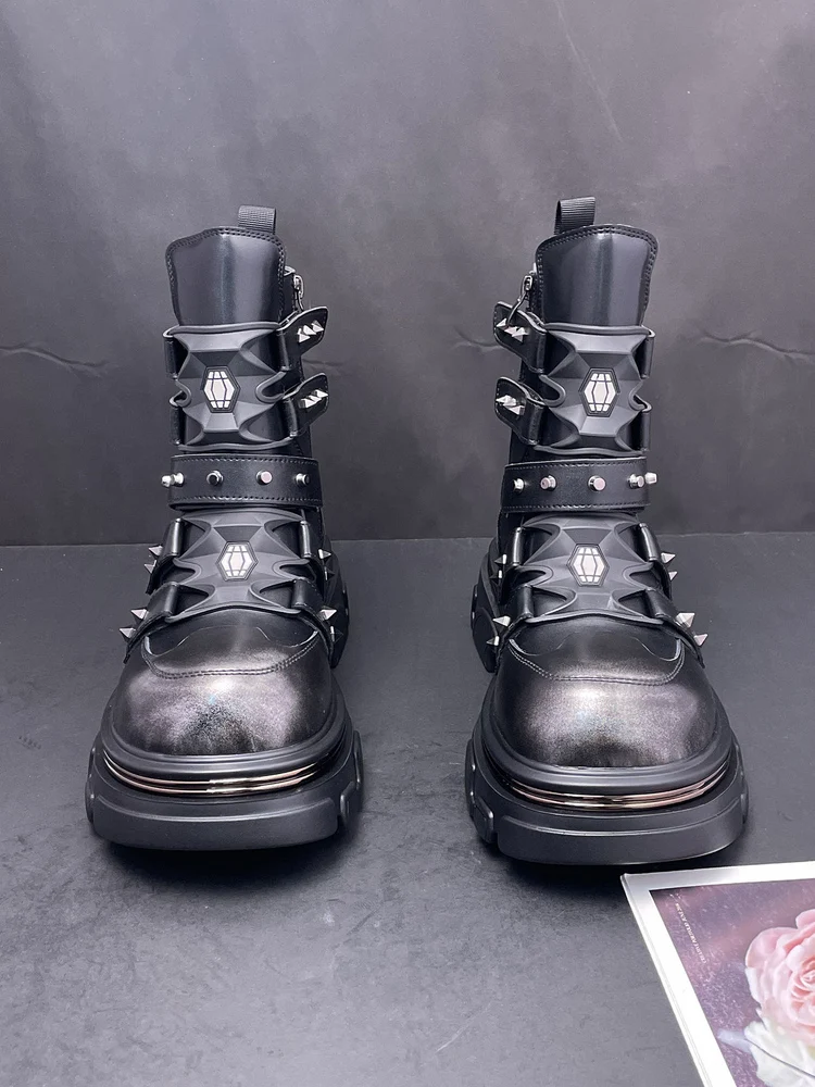 

Men's Boots High Top Thi Bot High Heel Briti Sle Chelsea oes Personalized Versatile Biker Boots Autumn Winter