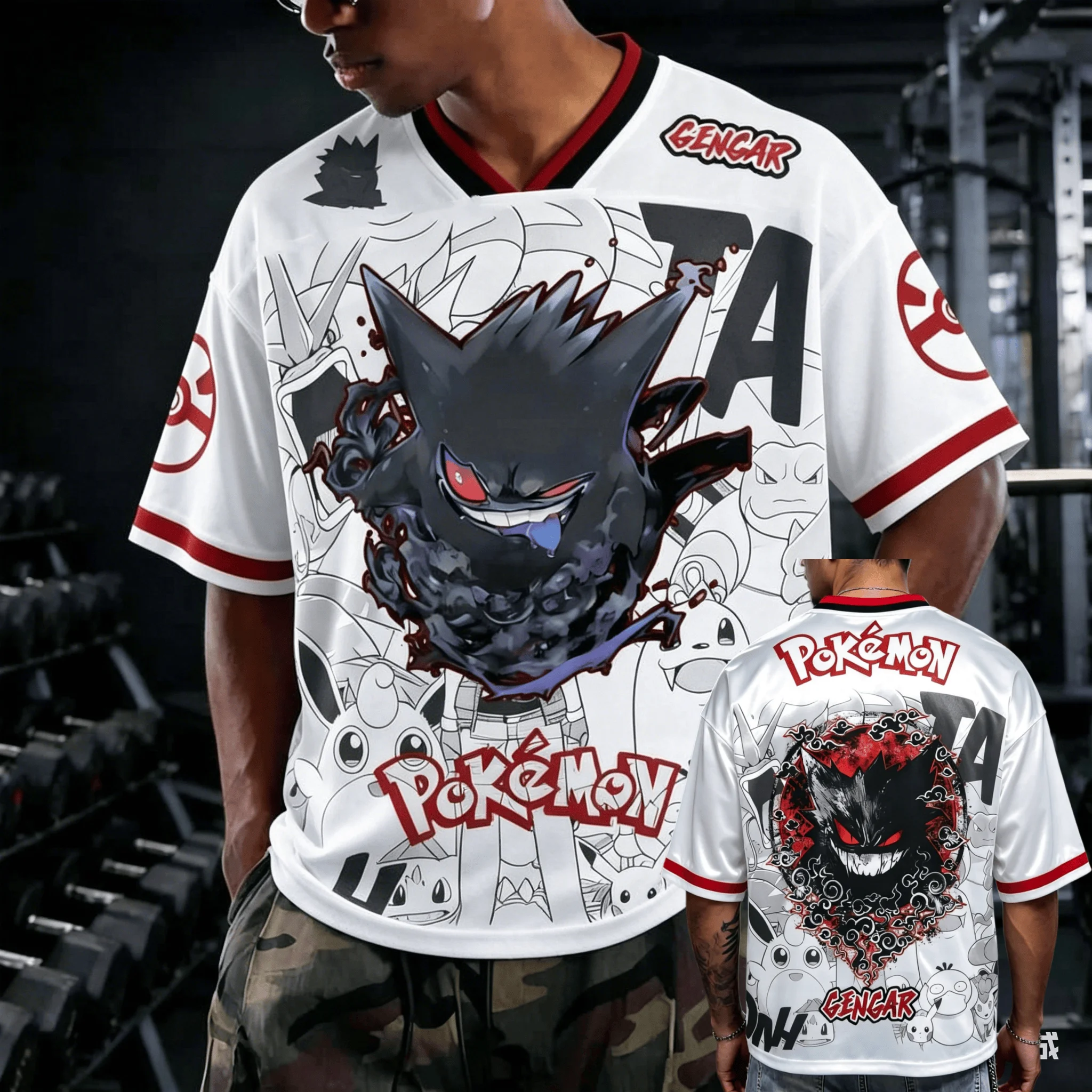 Summer Geng Ghost Theme Baseball-Stil, 3D-atmungsaktiv, schnell trocknend, V-Ausschnitt, kurzärmliges T-Shirt für Eltern und Kinder, passend für die ganze Familie, Kinder – Detail 9