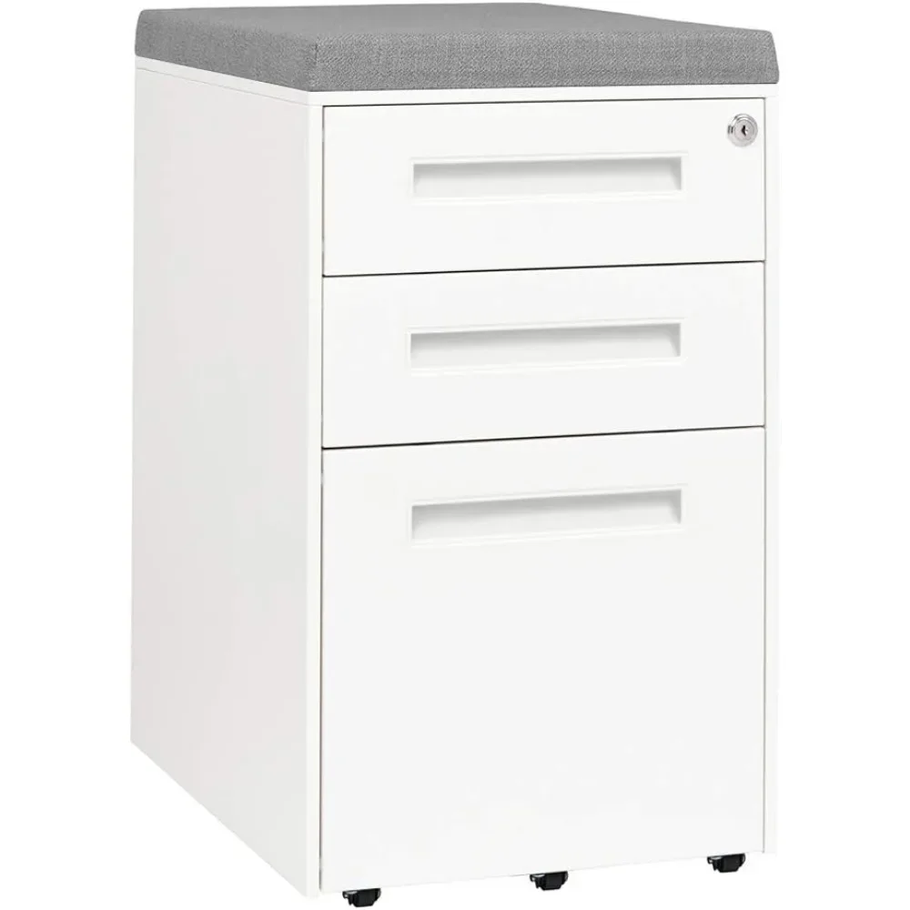 Drawer Mobile File Cabinet with Removable Magnetic Cushion Seat - Metal Filing Cabinet, Assembled