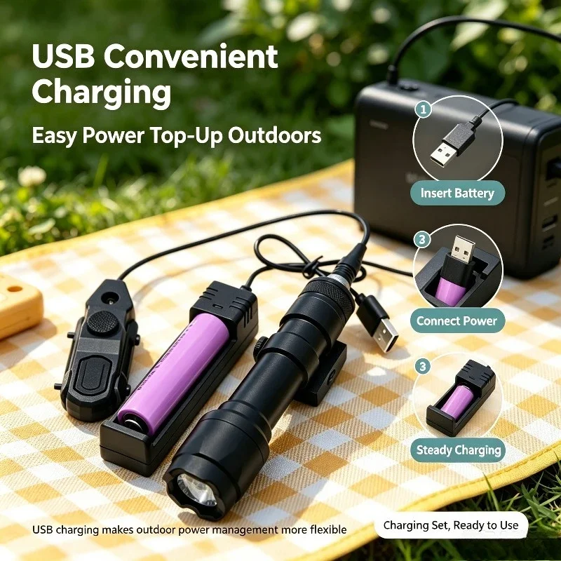 Metal LED Flashlight Set Long & Short, Bright Light With Strobe, USB Charging, Outdoor Camping Gear