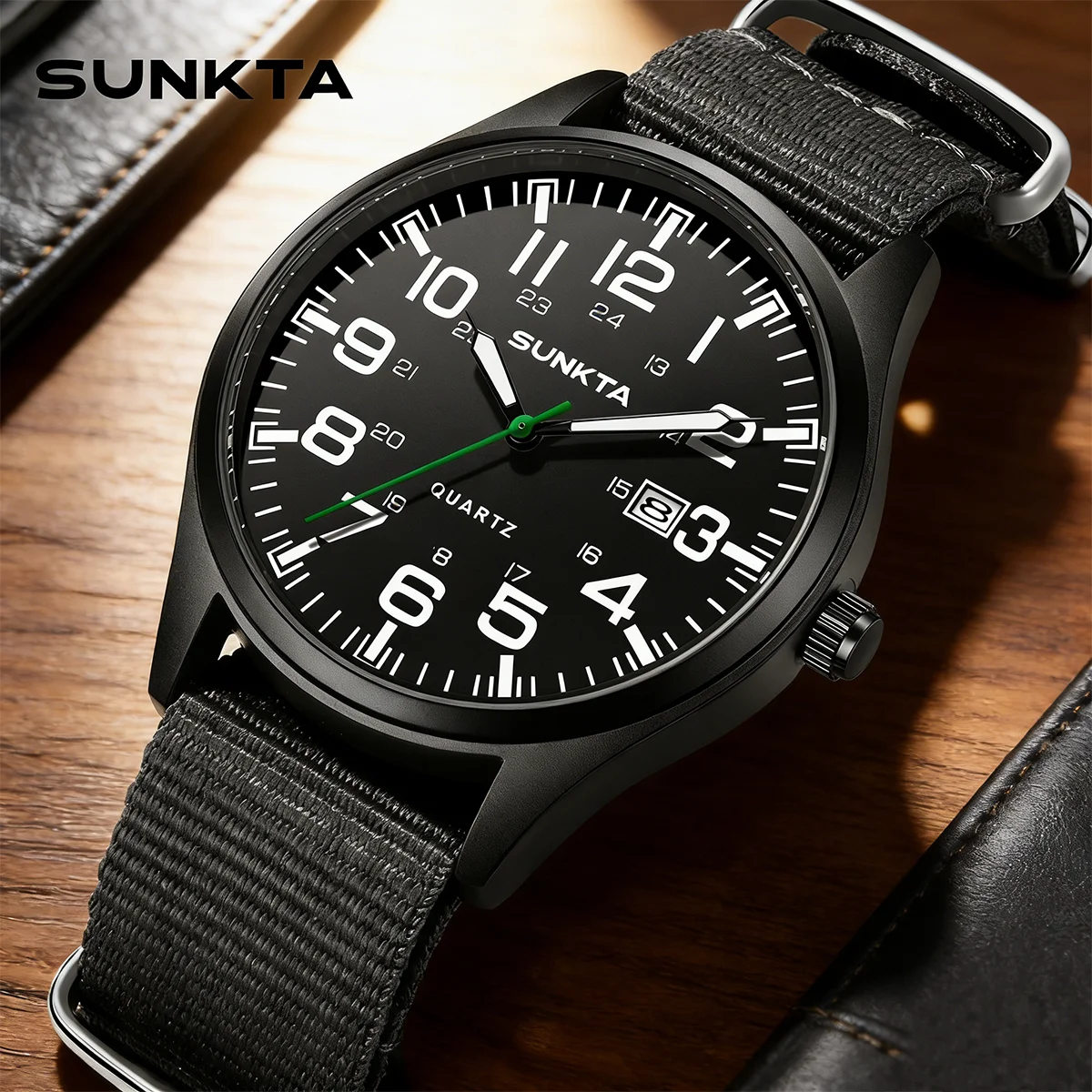 

SUNKTA Men's Luxury Watch Quartz Date Watch Nylon Leather Waterproof Luminous Military Sports Watches For Men Relogios Masculino