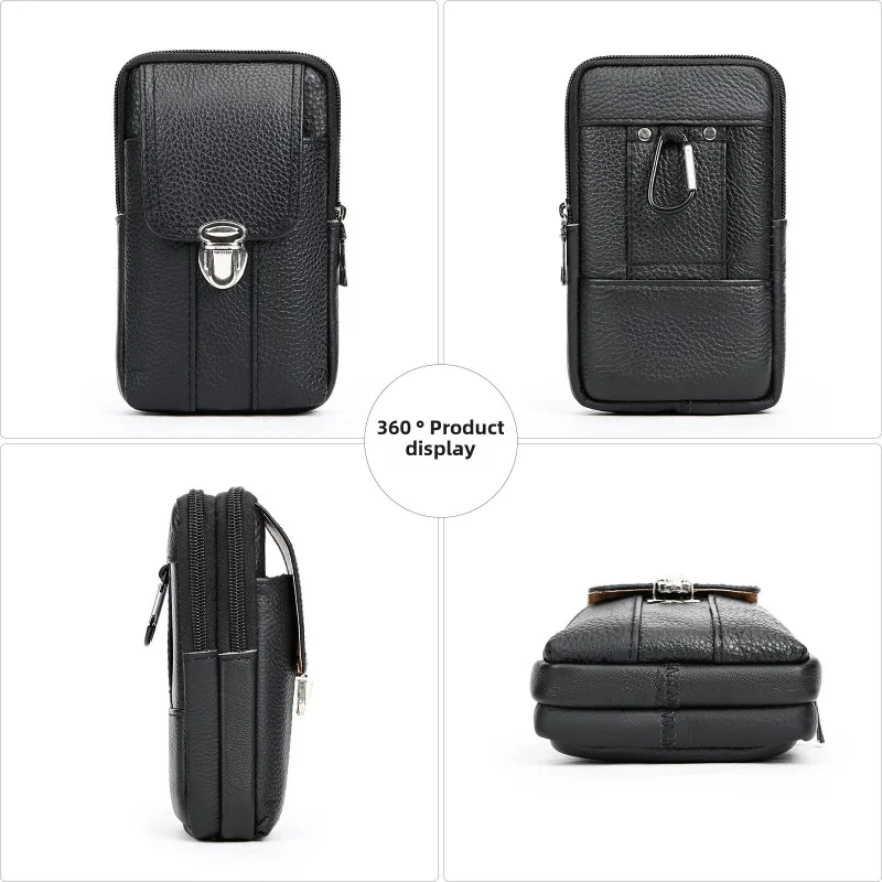 New Men's cow leather vintage casual small waist bag male crossbody mobile phone bag for men
