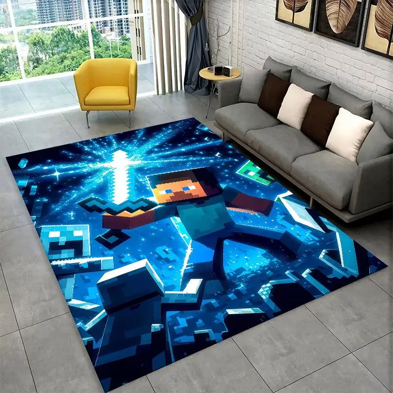 Cartoon S-Sandbox Pixel Bulding Game Non-Slip Area Rug for Living Room,Bedroom,Playroom,Carpet Floor Mat Home Decor Rug Kid Room
