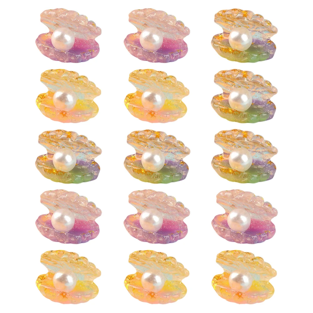 15 Pcs Luminous Pearl Shell Fish Tank Decorations Mini Resin Decors Sea ​​shell Glowing Statue Crafts Desktop