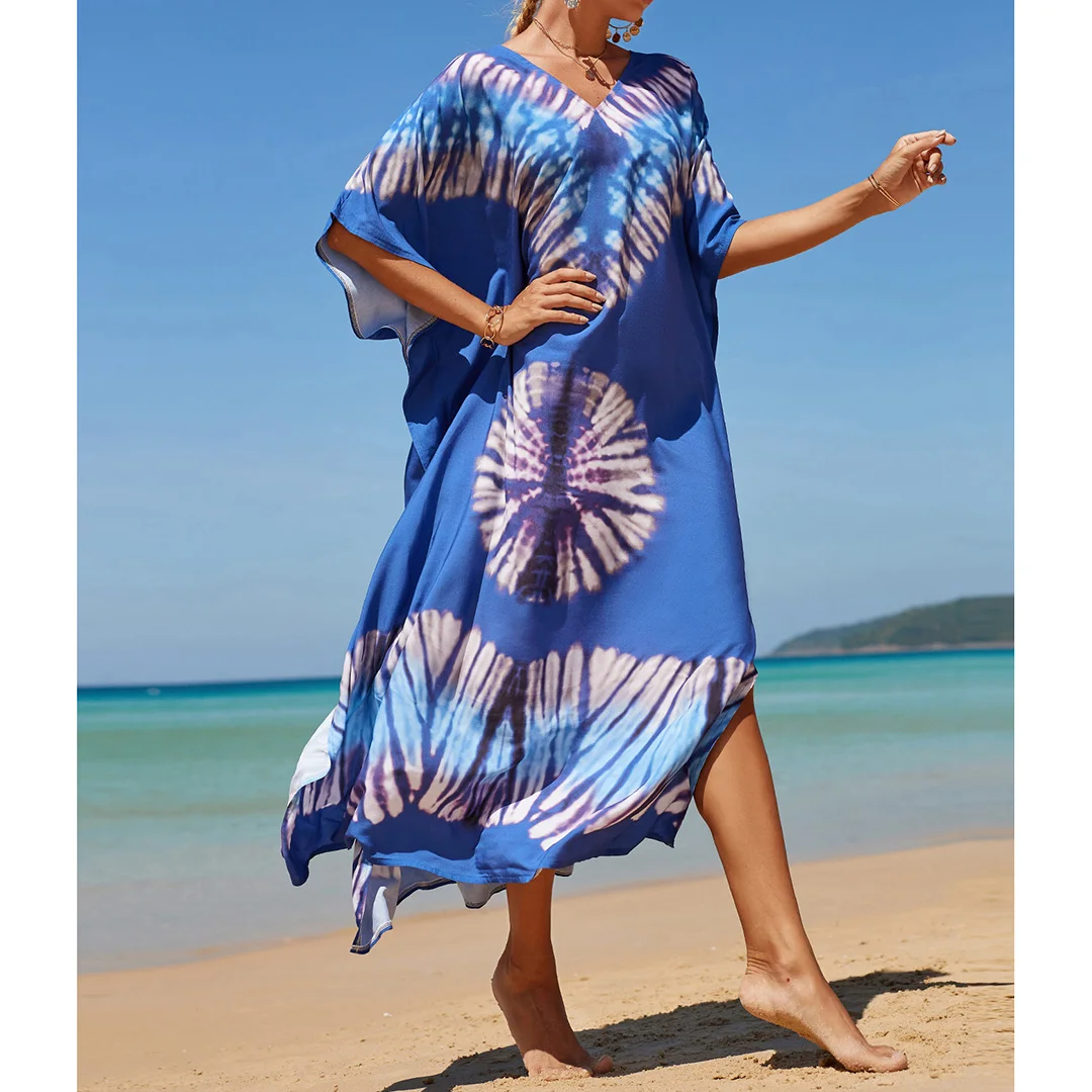 2026 Neues Buntes Kaftan-Tunika Strandkleid Strandmode Strandüberwurf Locker Sitzendes Maxikleid für Damen V4428 – Detail 38