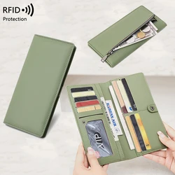 RFID Blocking Ultra-Thin Wallet for Women, Multi-Card Check Credit Card Bag, Multi-functional Zipper Buckle, Long Fashion wallet