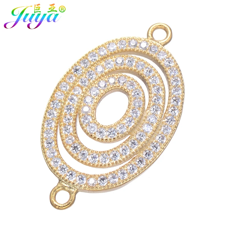 Juya Handmade Micro Pave Zircon 18K Plated Copper Charms Connector Accessories For DIY Women Fashion Decorative Jewelry Making