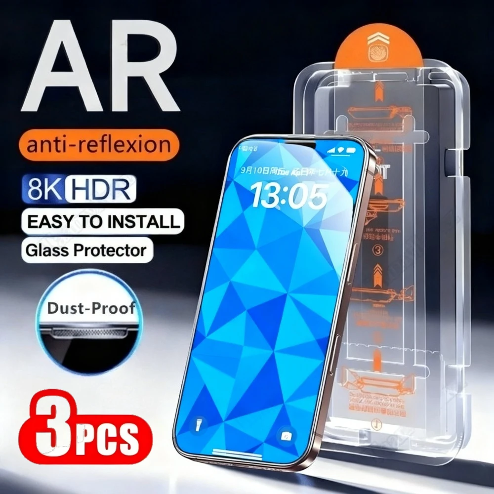 

3Pcs Full Cover Screen Protector for iPhone 17 16 15 14 Pro Max Air 16e 15 Plus 13 12 11 Pro XS XR One Click Installation Glass