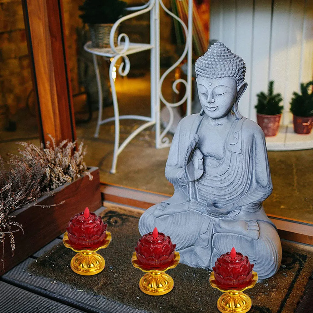 

2 Pcs Electronic Light Flat Bottom Candles Electric Votive LED Lights Decorative Plastic Red