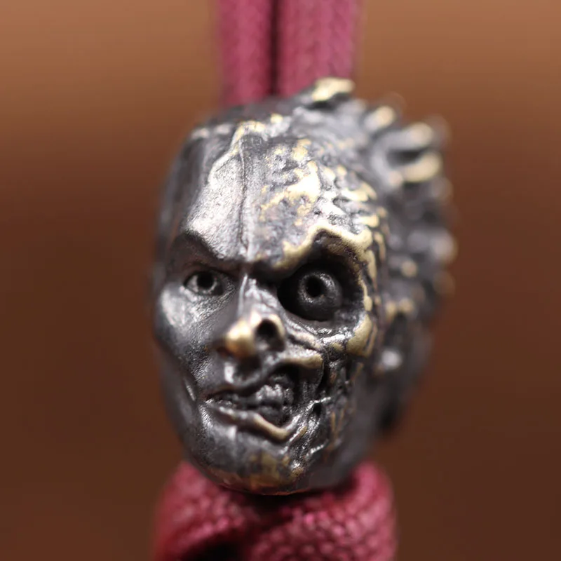 Half Faced Skull Head Brass Knife Beads EDC Outdoor Punk DIY Paracord Lanyard Pendants Umbrella Rope Woven Bracelet Accessories