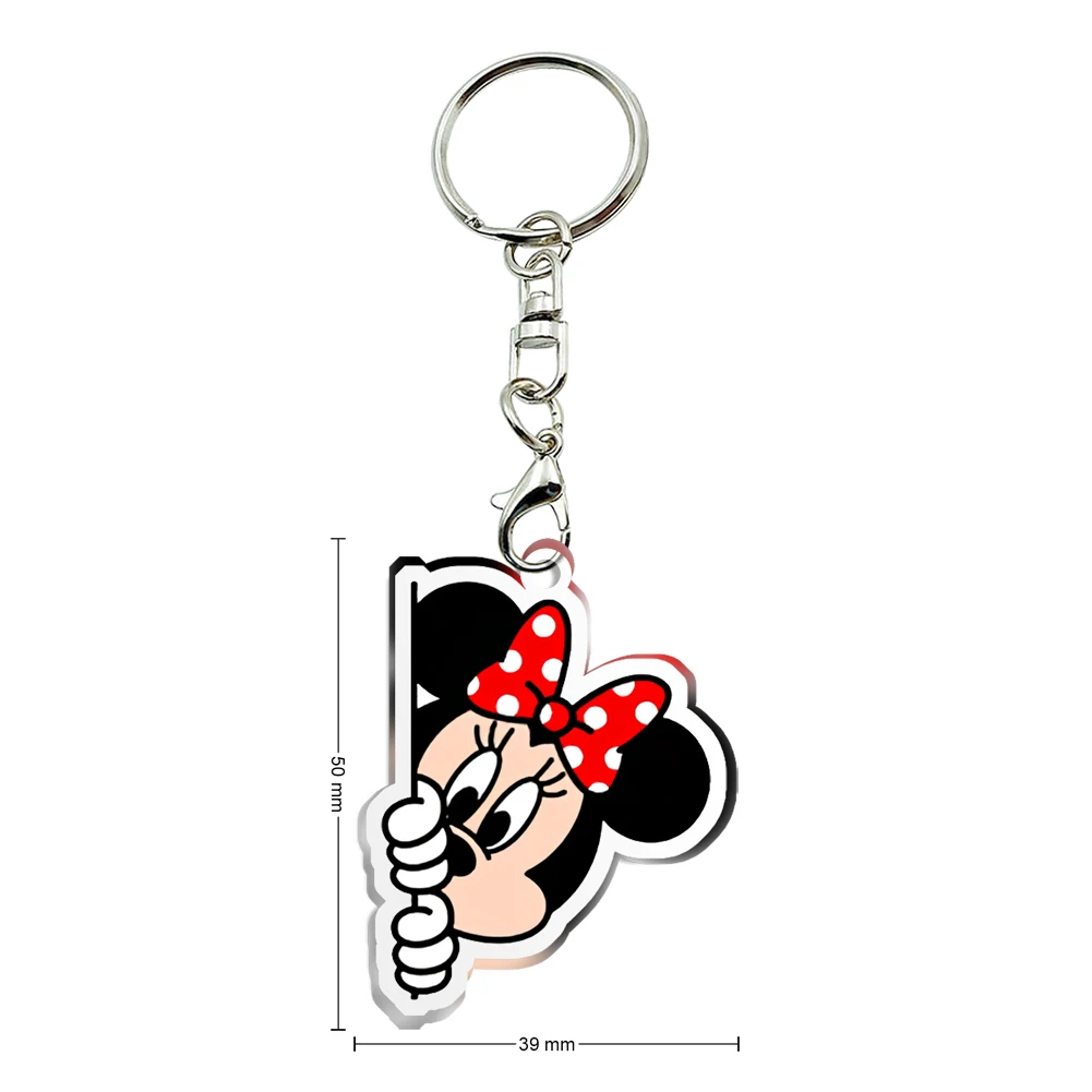 Disney Minnie Cute Bow Transparent Acrylic Keychains Collection Women Girl Jewelry Accessories Kids Birthday Party Gift