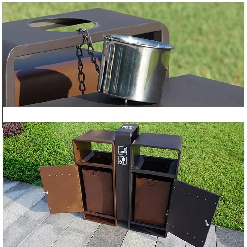 

Modern New Design Plastic Wood Steel Recycle Bin Discount Commercial Wooden Trash Can