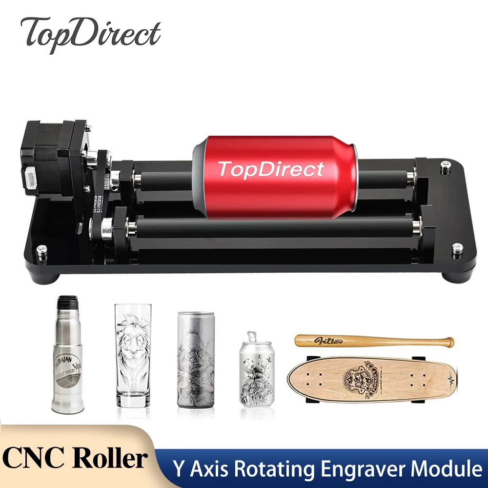 TopDirect CNC Laser Engraver Y-axis Rotary Roller 360° Rotating 3-speed Adjustment Laser Rotary Module for Cylindrical Objects