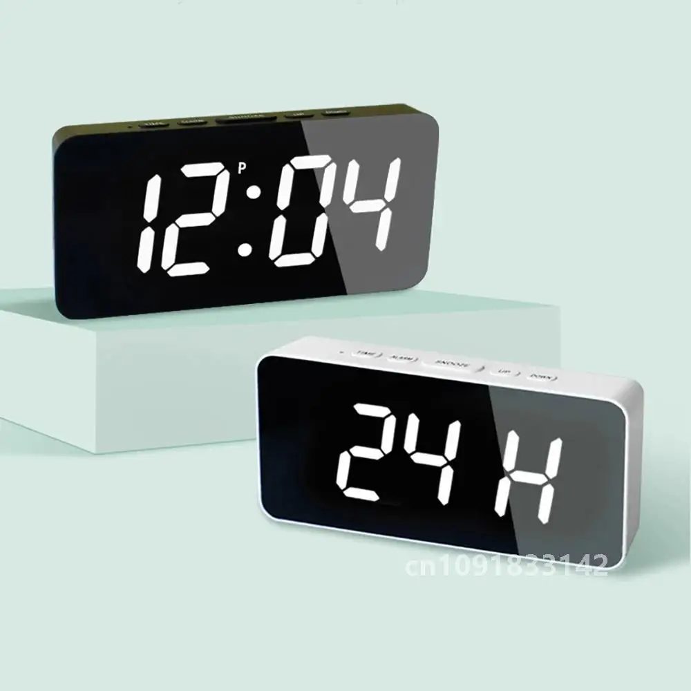 Acrylic/Mirror Digital Alarm Clock Voice Control Colorful Font Night Mode Table Clock Snooze 12/24H Electronic LED Clocks Supply