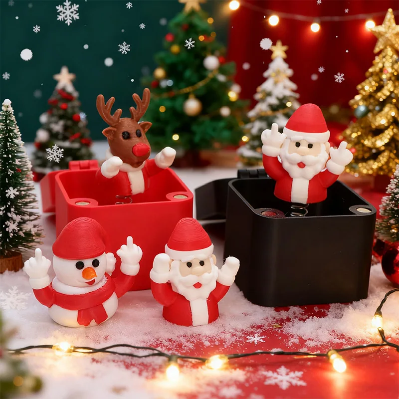 Christmas Middle Finger In A Box Prank Figure Home Party New Year Bouncing Character Statue Decoration Prop Special Special Gift