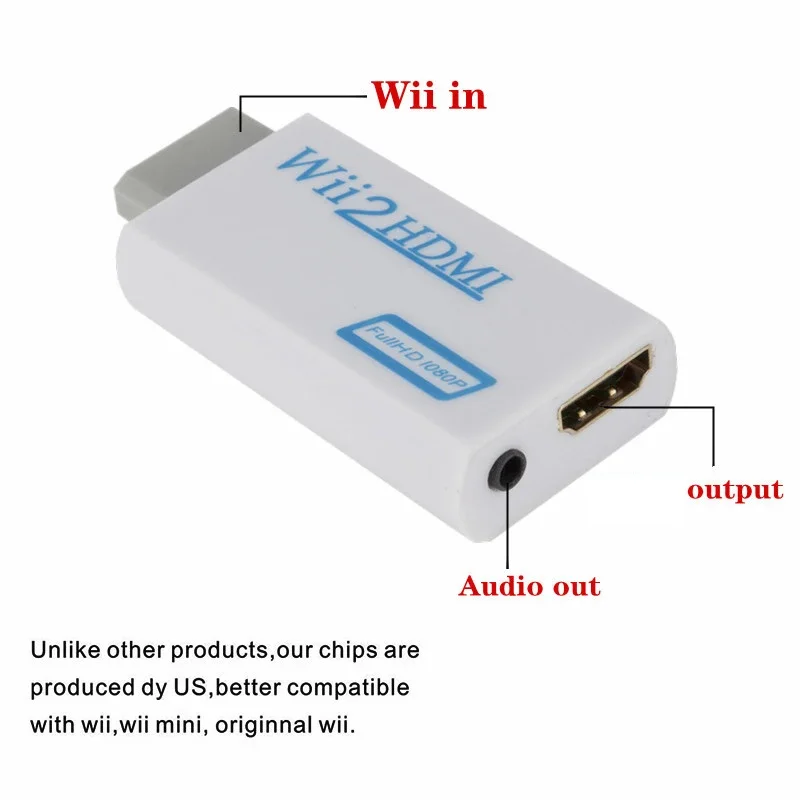 Full HD 1080P Wii To HDMI Compatible Converter Adapter Wii2HDMI Compatible Converter 3.5mm Audio for PC HDTV Monitor Display