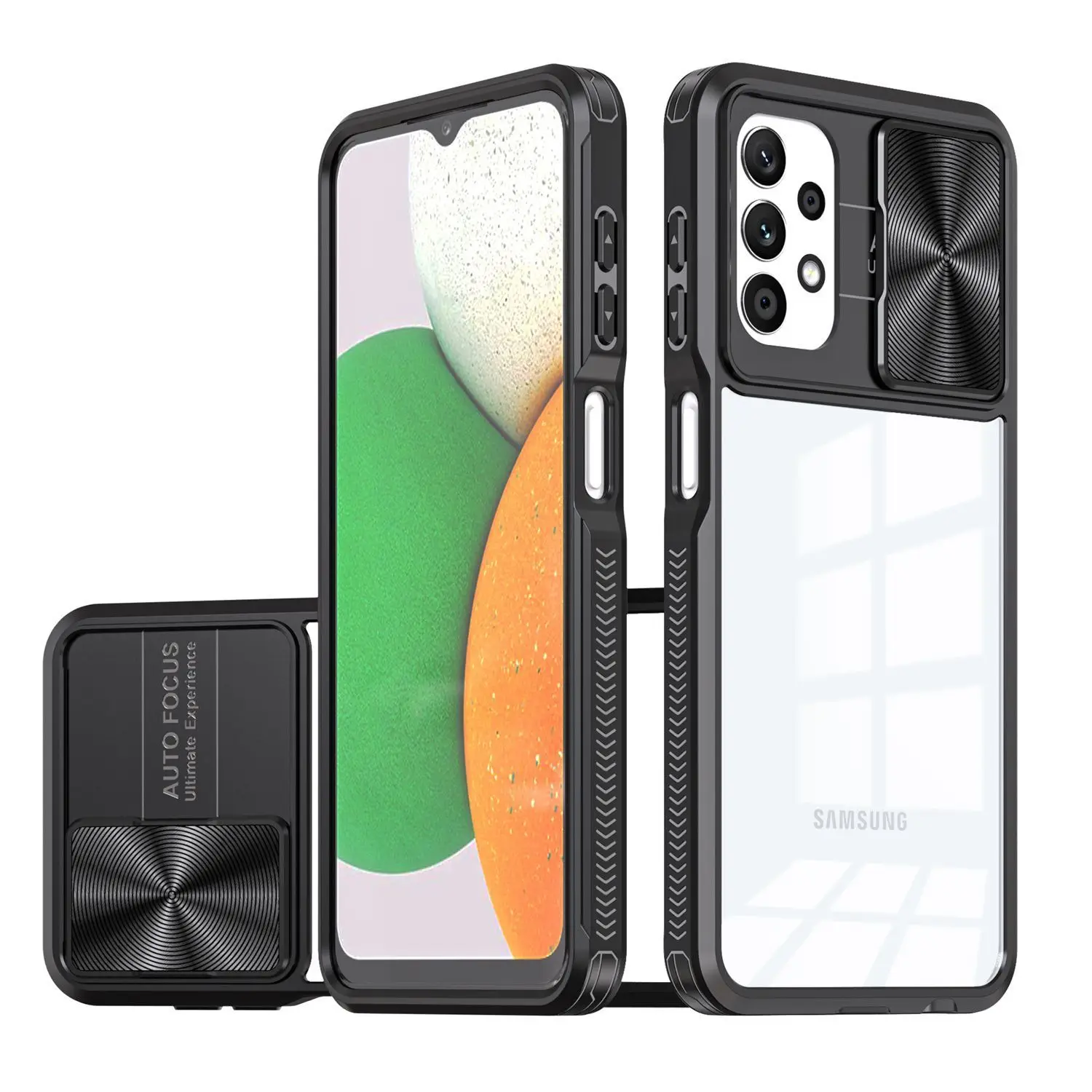 

Case For Samsung Galaxy A73 5G Transparent Acrylic Shockproof Full Edge Protection Lens Slide ush Window Camera Shell