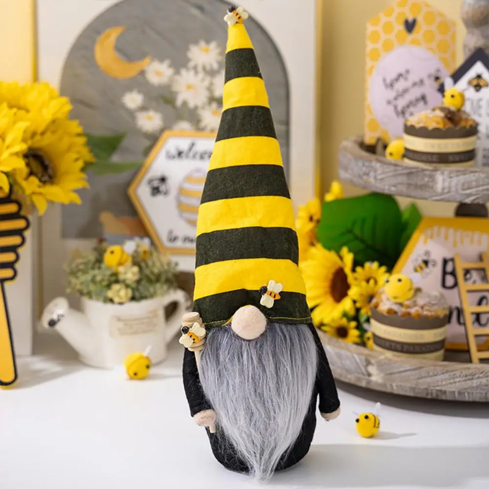 Gnome Doll Home Decoration Handmade Sunflower Gnome Doll with Long Hat Faceless Elf Ornament Bee Day Element Fabric Home Decor