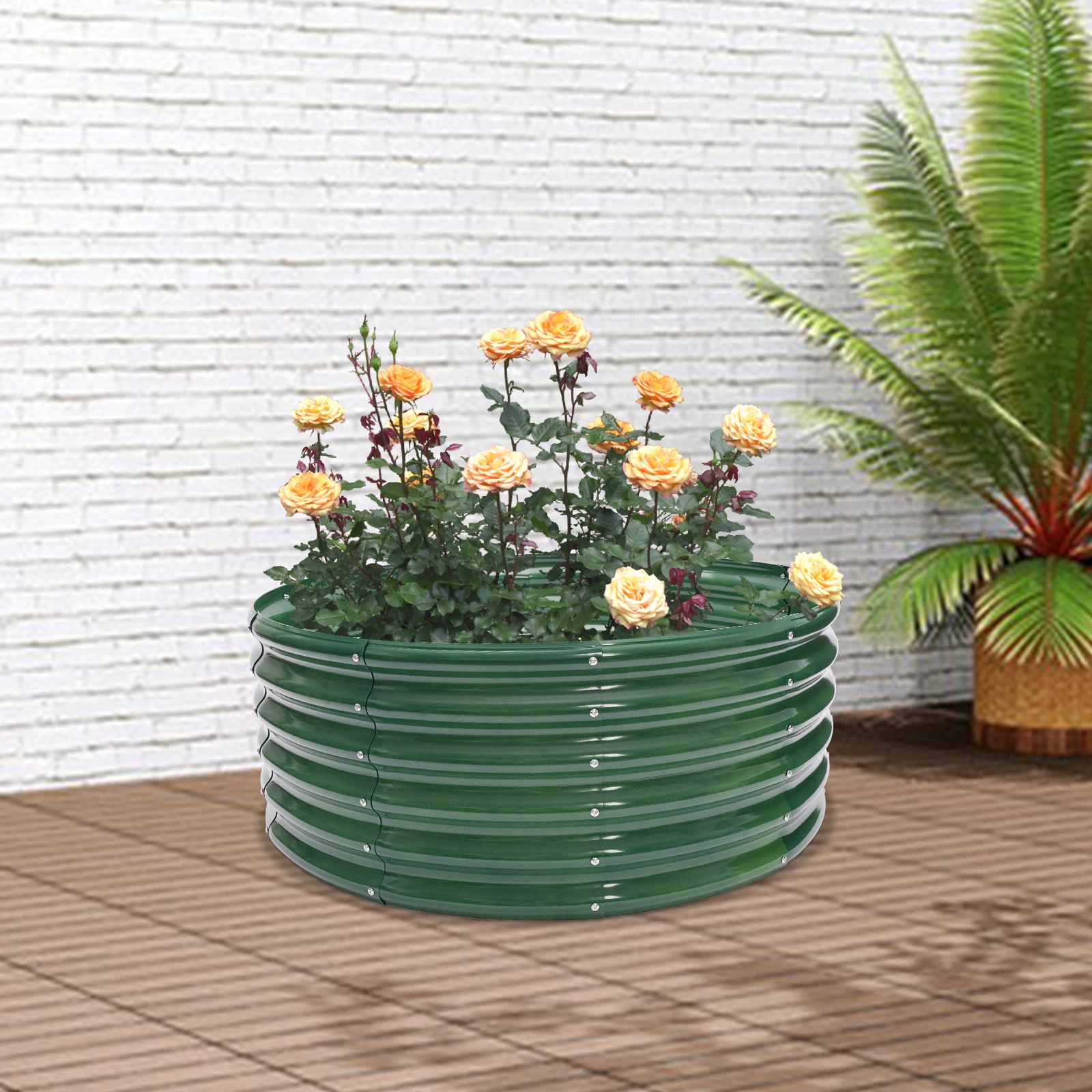 

Patio Ground Planter Box, Round Raised Garden Bed, Outdoor Metal Flower Bed,Vegetable Growing Boxes, Round Garden Planters