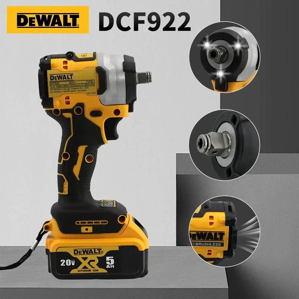 Dewalt DCF922 Rechargeable 20V  Impact Wrench High Torque 205Nm 2500 PRM  LED Lighting Stepless Speed Control  Electric Tools