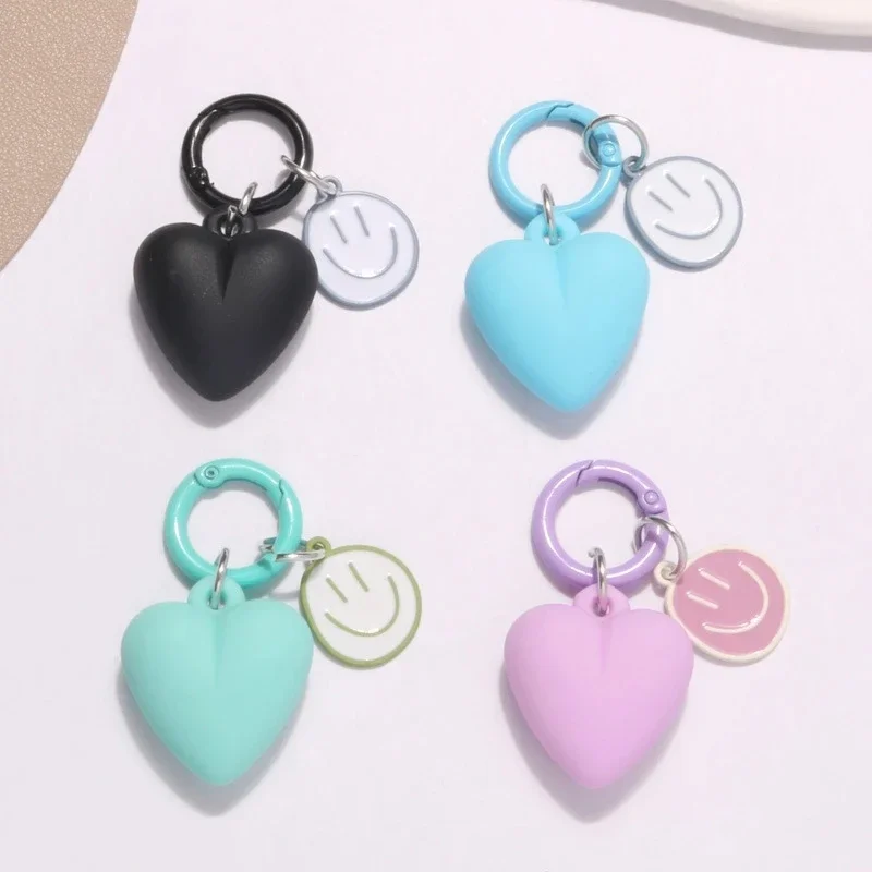 New Cartoon Smile Face Keychain Yellow Pink Blue Big Heart Pendant Key Ring Bag Accessories Decoration For Women Girls