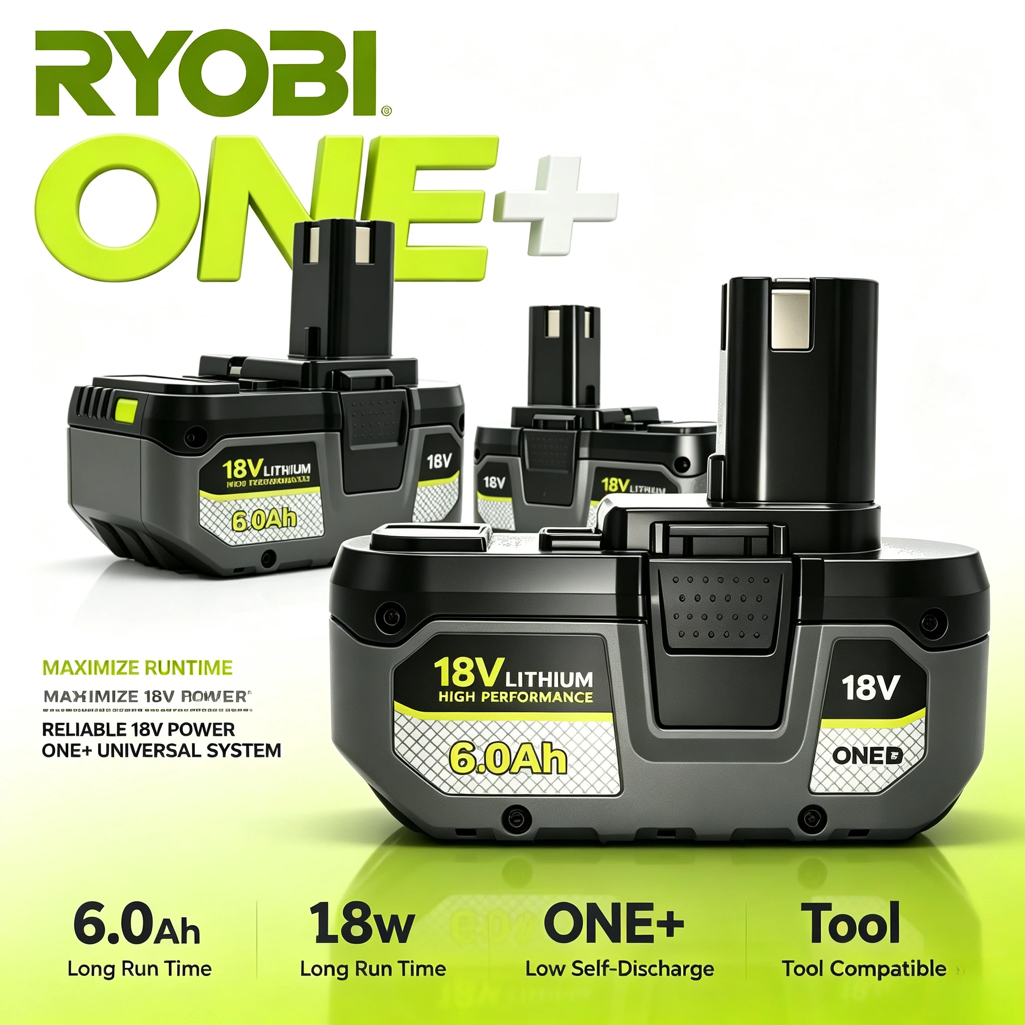RYOBI 18V 6.0Ah Lithium‑Ion Replacement Battery for ONE+Angle Grinder BMS Protection for Metal Cutting Repair Durable Power Cell