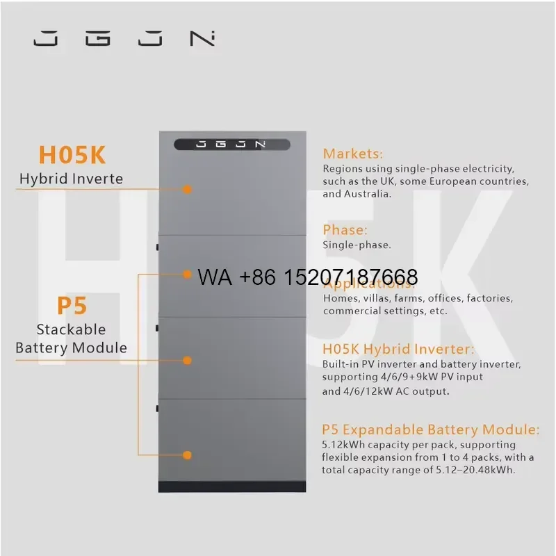 Wmwmnu for H05K Plug and Play IP65 Outdoor Home Energy Storage 10.24kWh LiFePO4 Stackable Battery Pack with Inverter for