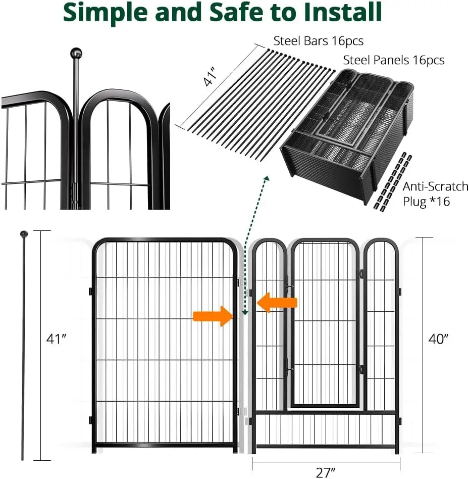 Dog Fence Playpen 24”/32”/40” Indoor Outdoor for Small/Medium/Large Dogs