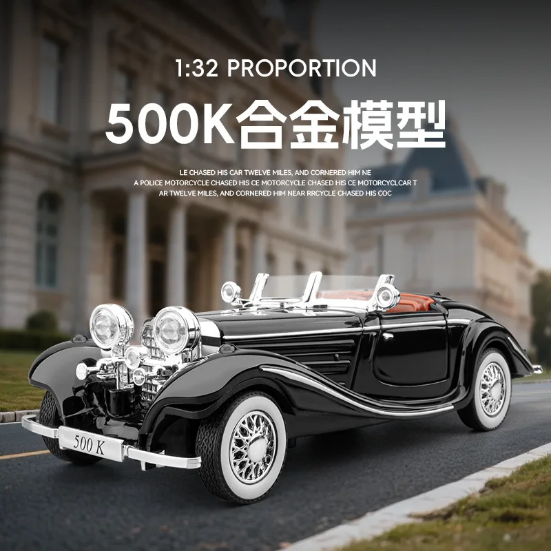 

1:32 500K Vintage car Simulation Diecast Metal Alloy Model car Sound Light Pull Back Collection Kids Toy Gifts