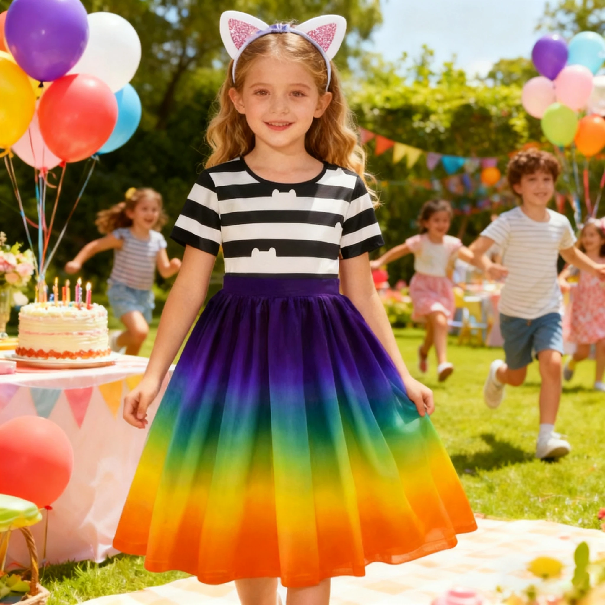 

Gabby's Dollhouse Girls Rainbow Dresses with Headband Christmas Princess Dress summer Fancy Party Birthday Cosplay Costume
