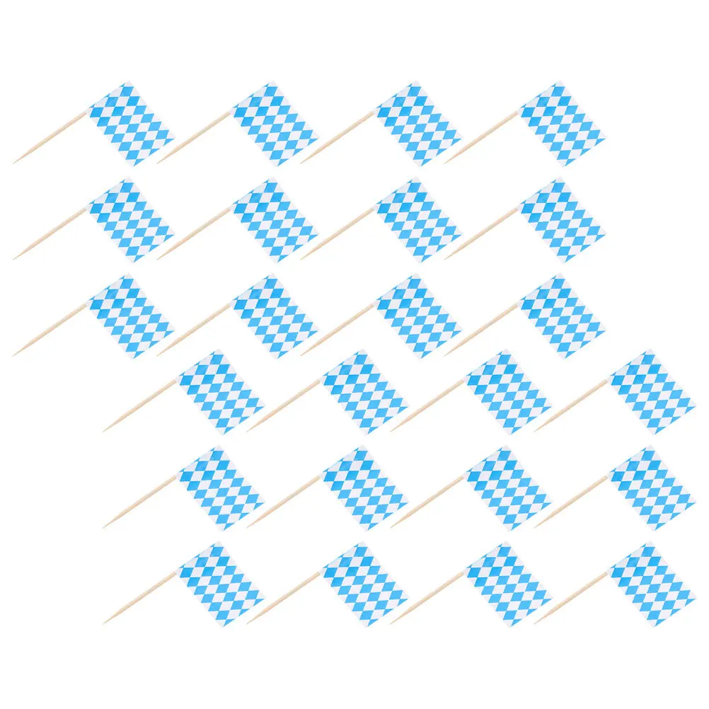 

100pcs Blue White Plaid Toothpick Flag Decorative Picks for Appetizers Dessert Fruit Cake Toppers Party Supplies Wooden Skewers