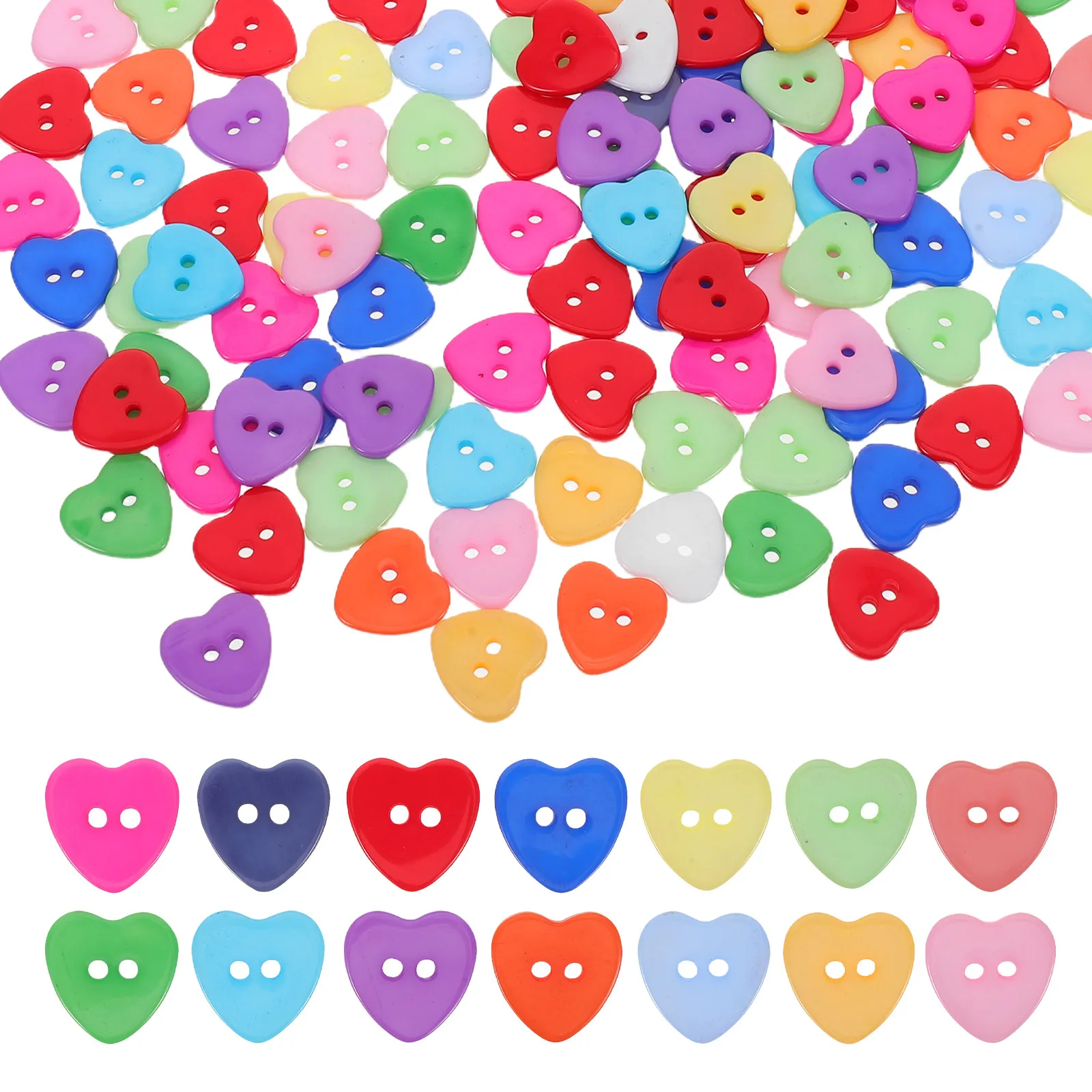 

300Pcs Heart Resin Buttons Assorted Mixed Colors Lightweight Wear-Resistant 2-Hole Sew-on Craft Buttons for Knitting Sewing