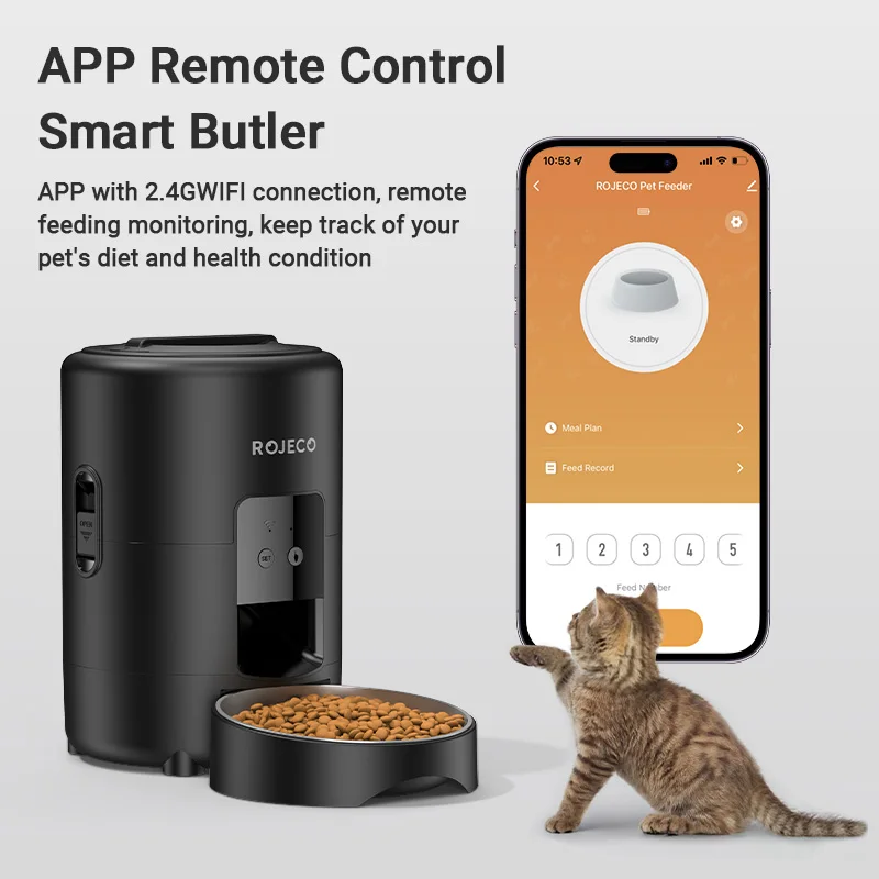 ROJECO 2L Automatic Pet Feeder Smart Cat Food Kibble Dispenser Wi-Fi App Remote Control Auto Dog Feeder For Cat Pet Accessories