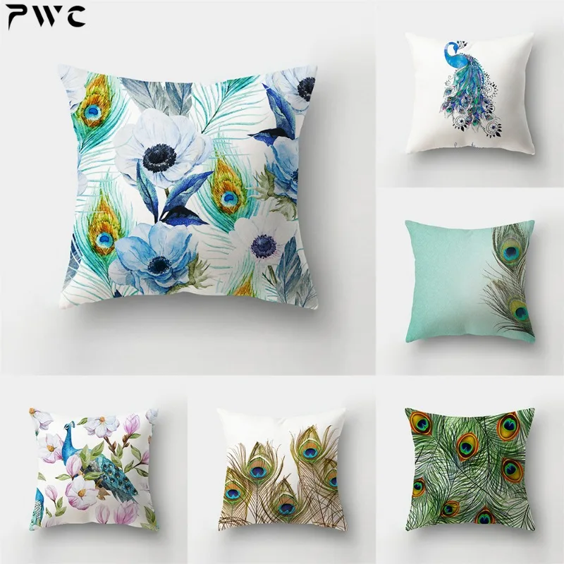 

Classical Peacock Feather Printing Cushion Cover Pillow Home Living Room Bedroom Sofa Decoration