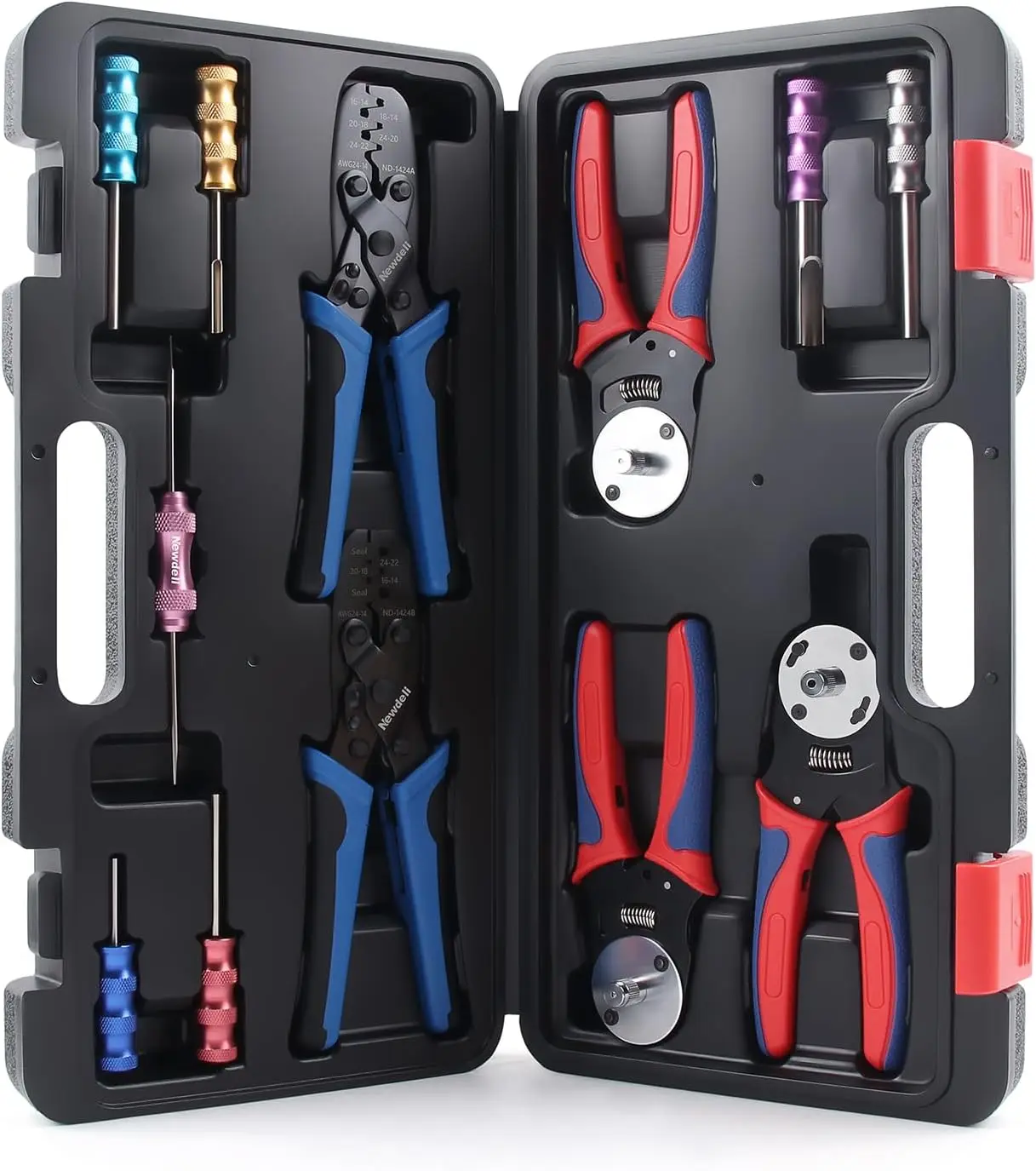 12-Piece Deutsch Crimp Tool Kit for Automotive Connectors, Includes Closed & Open Barrel Crimpers and Pin Removal Tools