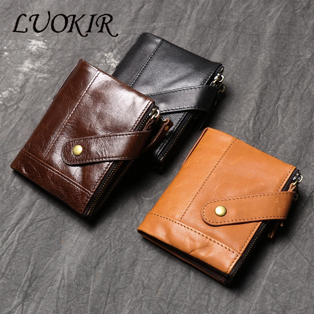 

LUOKIR New Genuine Leather Men's Wallet, Top Layer Cow Pickup Bag, Retro Oil Wax Leather Multifunctional Coin Purse