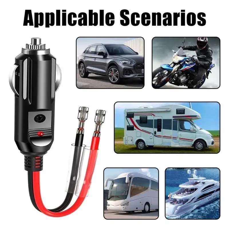 31BC 12V Fused Cigarettes Male Plug with Leads & LED Light, 16AWG Car Replacement Male 20A Socket Cord