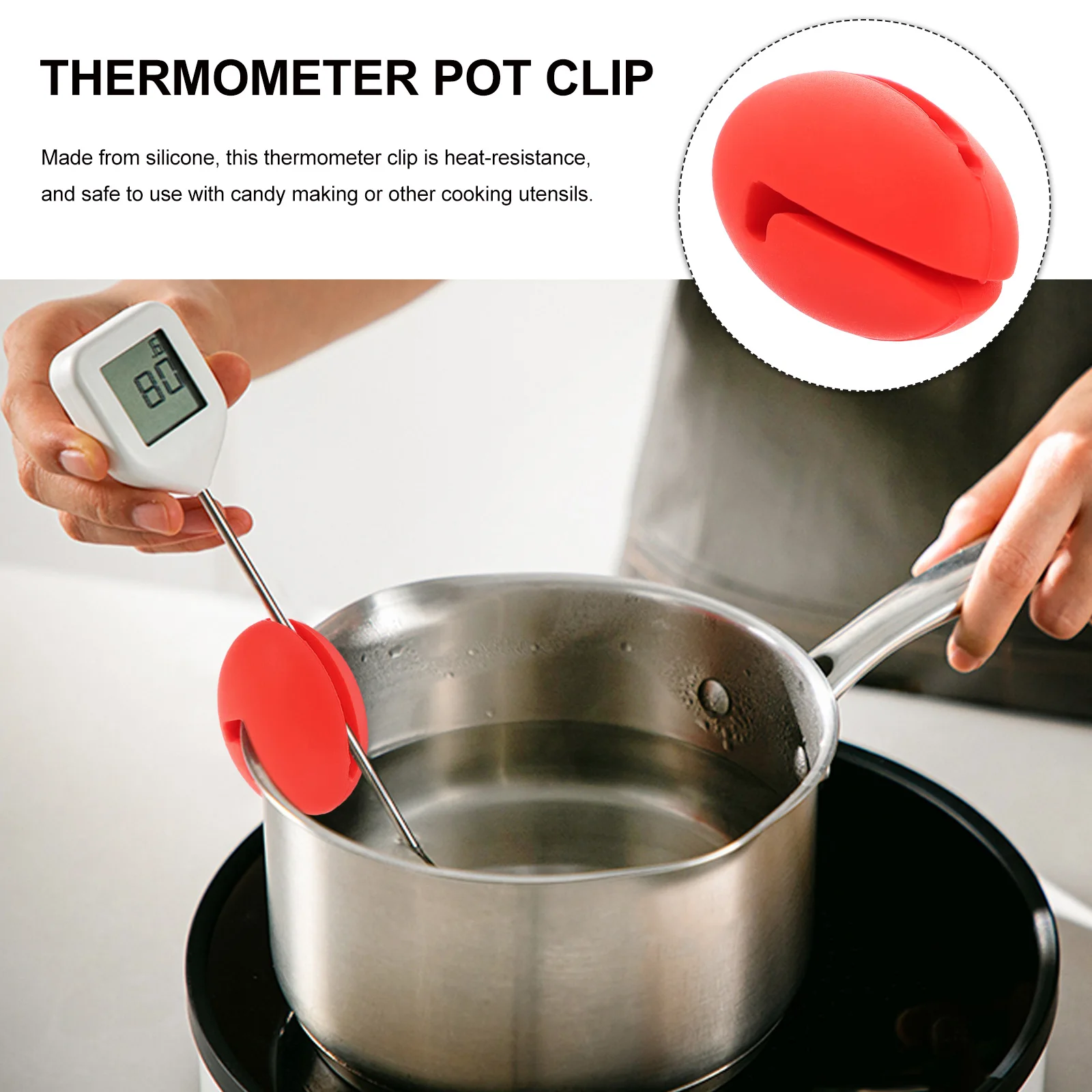 

Silicone Thermometer Pot Clip Red Probe Holder for Cooking Temperature Measurement Kitchen Gadgets Heat Resistance Safe