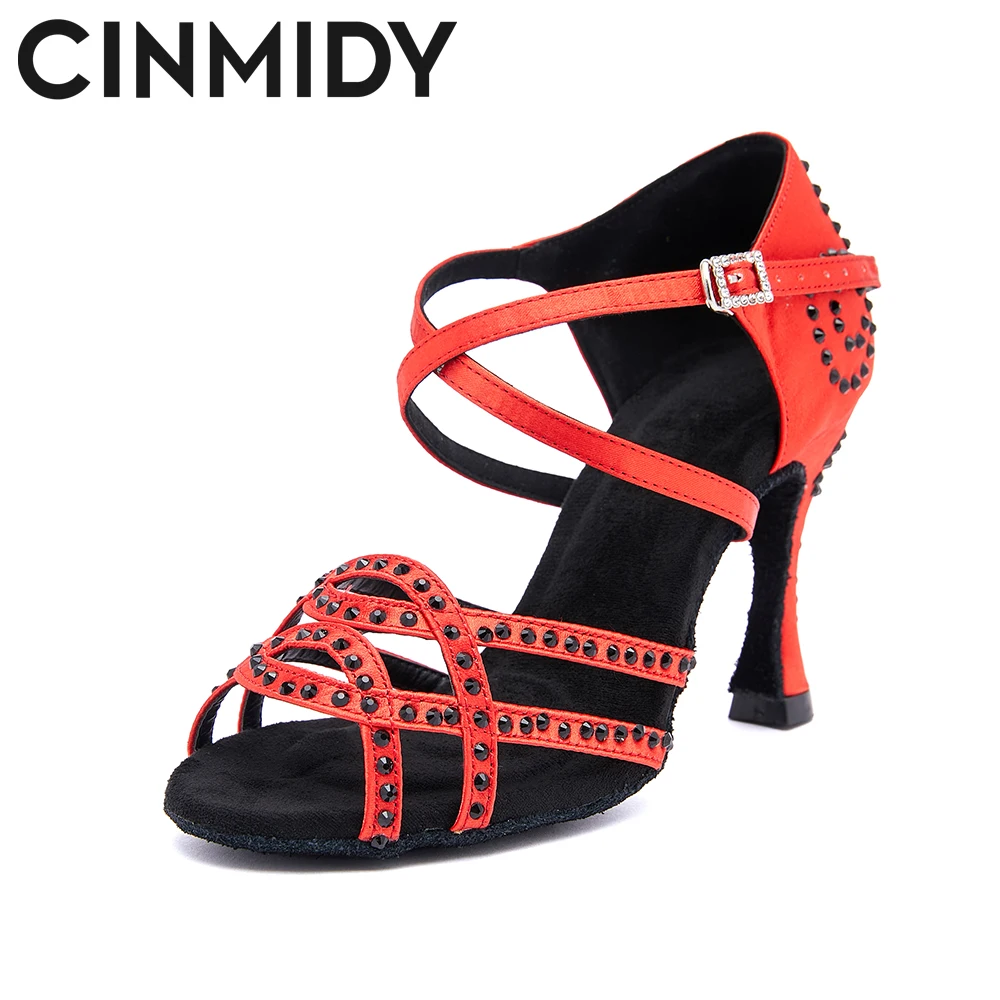 

CINMIDY Red Latin Dance Shoes For Women Soft Sole Latex Salsa Dance Shoes Ballroom Dance Sandals Indoor Party High Heels